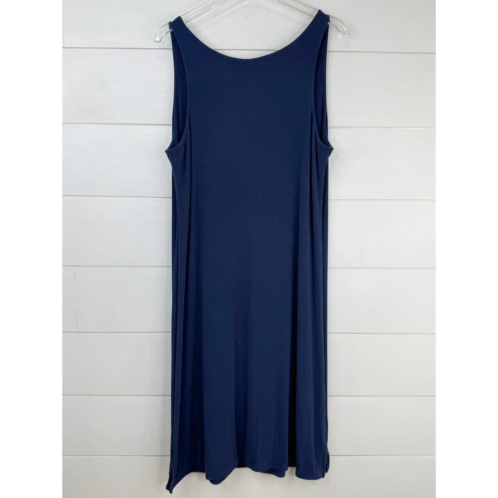 Cozy Earth BAMBOO RIB KNIT Women‎ L V-NECK TANK LOUNGE DRESS NAVY COMFORT